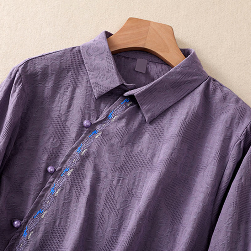 Buddha Stones秋 刺繍 アシンメトリーデザイン カエルボタン レディース コットン 長袖シャツ - image 33