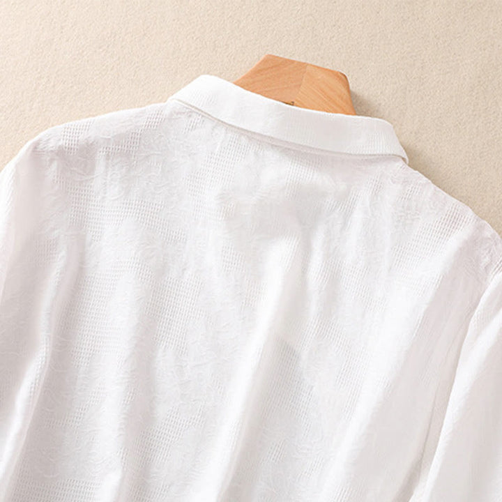 Buddha Stones秋 刺繍 アシンメトリーデザイン カエルボタン レディース コットン 長袖シャツ - image 10