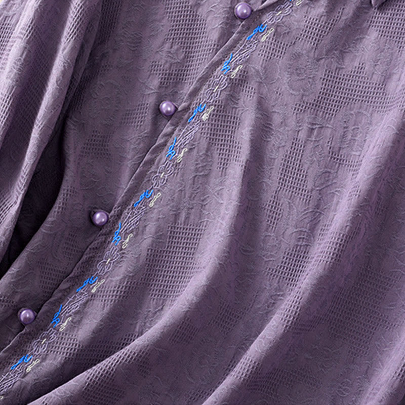 Buddha Stones秋 刺繍 アシンメトリーデザイン カエルボタン レディース コットン 長袖シャツ - image 35