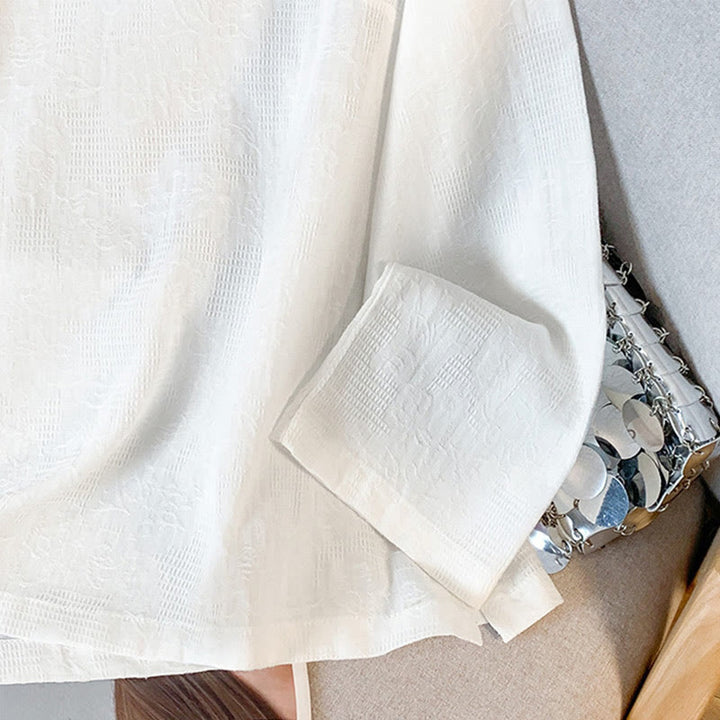 Buddha Stones通勤用ジャカード チャイニーズフロッグボタン マンダリンカラー 長袖 レディース コットンシャツ - image 17