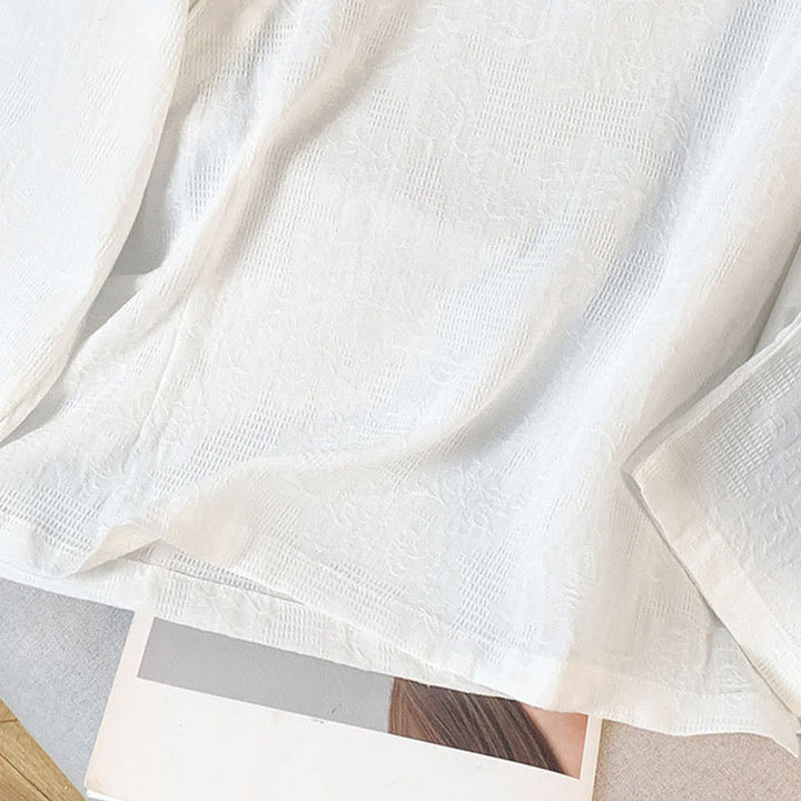 Buddha Stones通勤用ジャカード チャイニーズフロッグボタン マンダリンカラー 長袖 レディース コットンシャツ - image 16