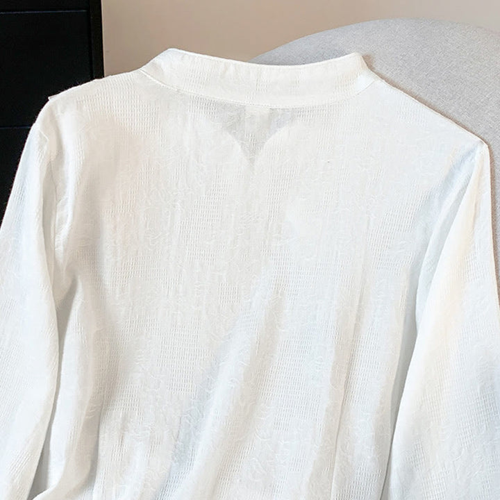 Buddha Stones通勤用ジャカード チャイニーズフロッグボタン マンダリンカラー 長袖 レディース コットンシャツ - image 14