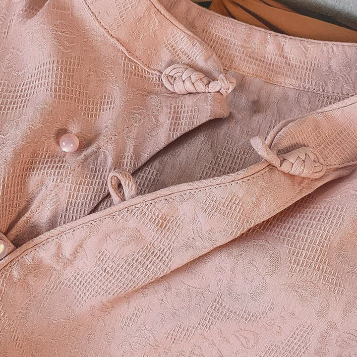 Buddha Stones通勤用ジャカード チャイニーズフロッグボタン マンダリンカラー 長袖 レディース コットンシャツ - image 25