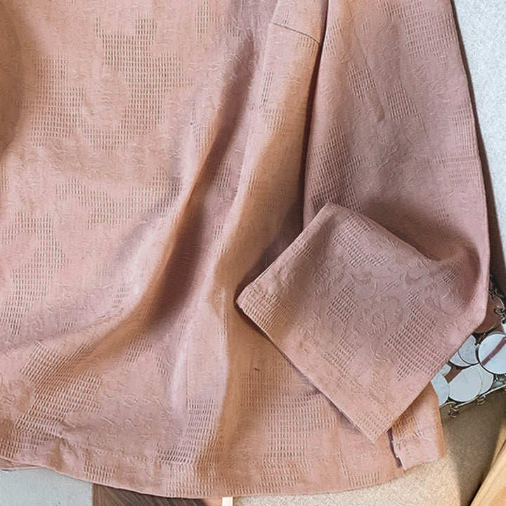 Buddha Stones通勤用ジャカード チャイニーズフロッグボタン マンダリンカラー 長袖 レディース コットンシャツ - image 26