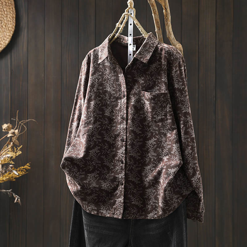 Buddha Stones秋の花柄プリントデザイン ボタン レディース コットン 長袖シャツ - シエナ - US6、 UK/AU10、 EU38 (L) - image 10