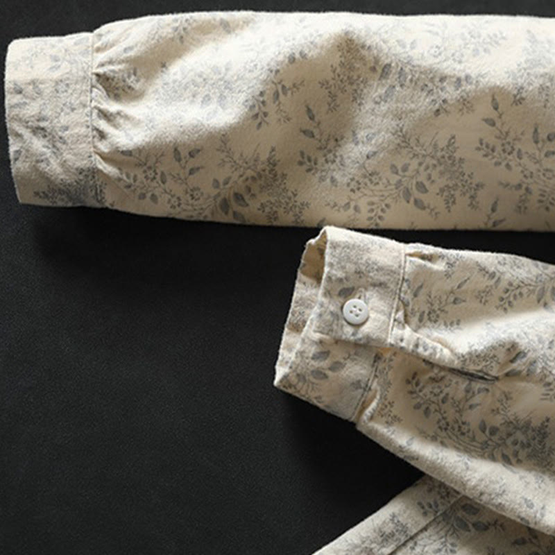 Buddha Stones秋の花柄プリントデザイン ボタン レディース コットン 長袖シャツ - image 9