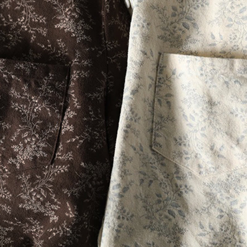 Buddha Stones秋の花柄プリントデザイン ボタン レディース コットン 長袖シャツ - image 13