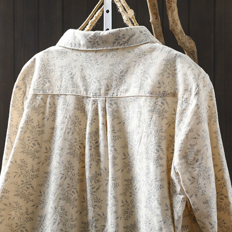 Buddha Stones秋の花柄プリントデザイン ボタン レディース コットン 長袖シャツ - image 4