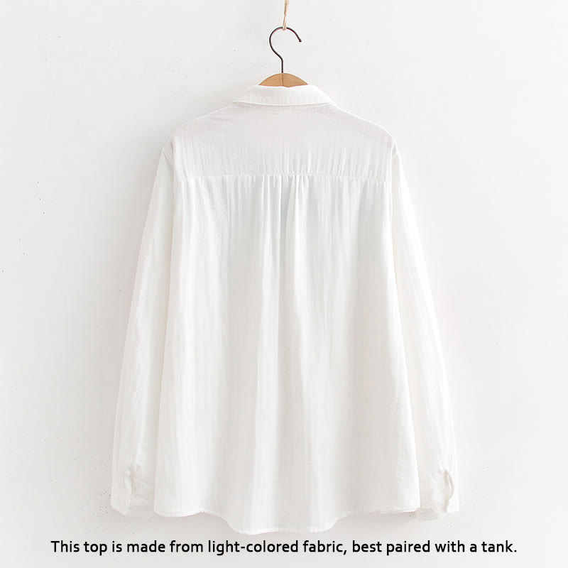 Buddha Stonesと秋の白緑の草ボタンレディースコットン長袖シャツ - image 2