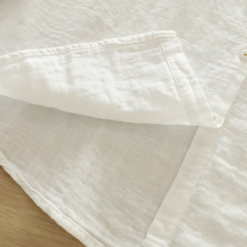 Buddha Stones秋 ホワイト 幾何学模様 刺繍 ボタン レディース コットン 長袖シャツ - image 10