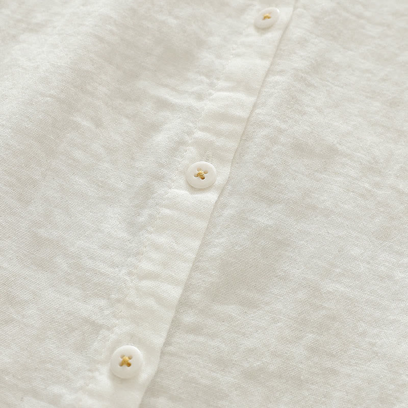 Buddha Stones秋 ホワイト 幾何学模様 刺繍 ボタン レディース コットン 長袖シャツ - image 9