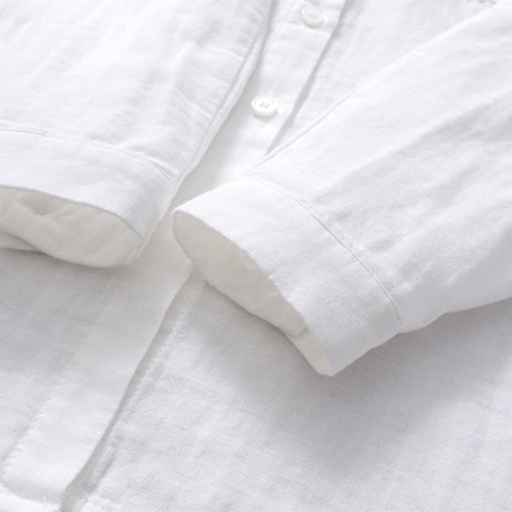 Buddha Stones秋 ホワイト 幾何学模様 ストライプ 花 刺繍 ボタン レディース コットン 長袖シャツ - image 7