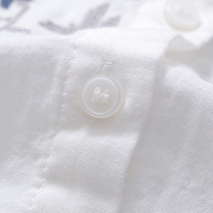 Buddha Stones秋 ホワイト 幾何学模様 ストライプ 花 刺繍 ボタン レディース コットン 長袖シャツ - image 6