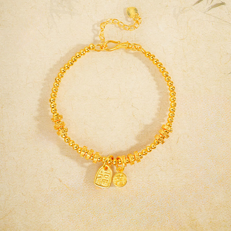 Buddha Stones24K 金メッキ 真鍮 福文字 幸運のお守り良縁祈願ブレスレット - image 2