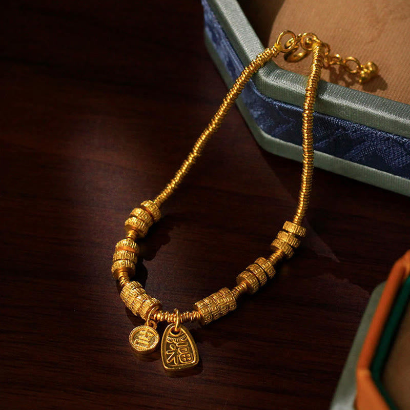 Buddha Stones24K 金メッキ 真鍮 福文字 幸運のお守り良縁祈願ブレスレット - image 4