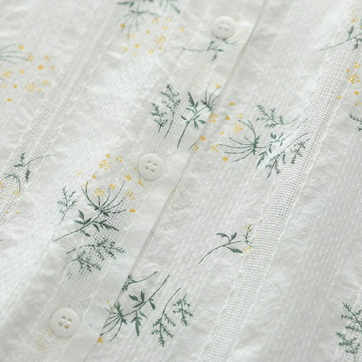 Buddha Stones、秋、白、黄色の花、緑の葉、ボタン、レディースコットン長袖シャツ - image 6