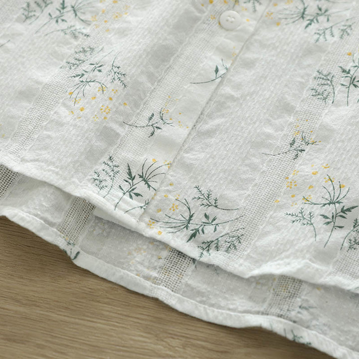 Buddha Stones、秋、白、黄色の花、緑の葉、ボタン、レディースコットン長袖シャツ - image 8