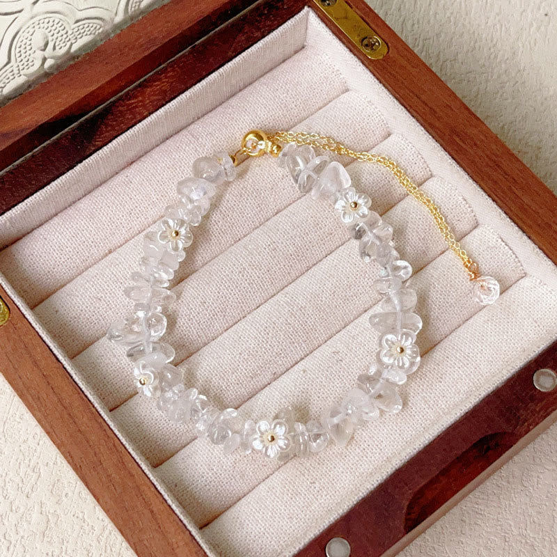 Buddha Stones不規則な水晶の花のデザイン アメジスト ホワイトクリスタル バランスブレスレット - ホワイトクリスタル（手首周り：15～19cm） - image 3