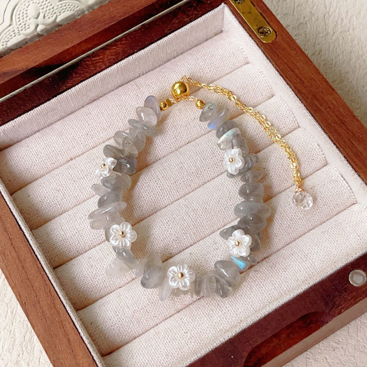 Buddha Stones不規則な水晶の花のデザイン アメジスト ホワイトクリスタル バランスブレスレット - グレームーンストーン（手首周り：15～19cm） - image 5