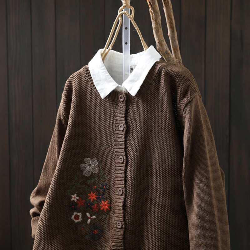 Buddha Stones柄刺繍ボタン コットン レディース 長袖 ニットカーディガン セーター - image 21