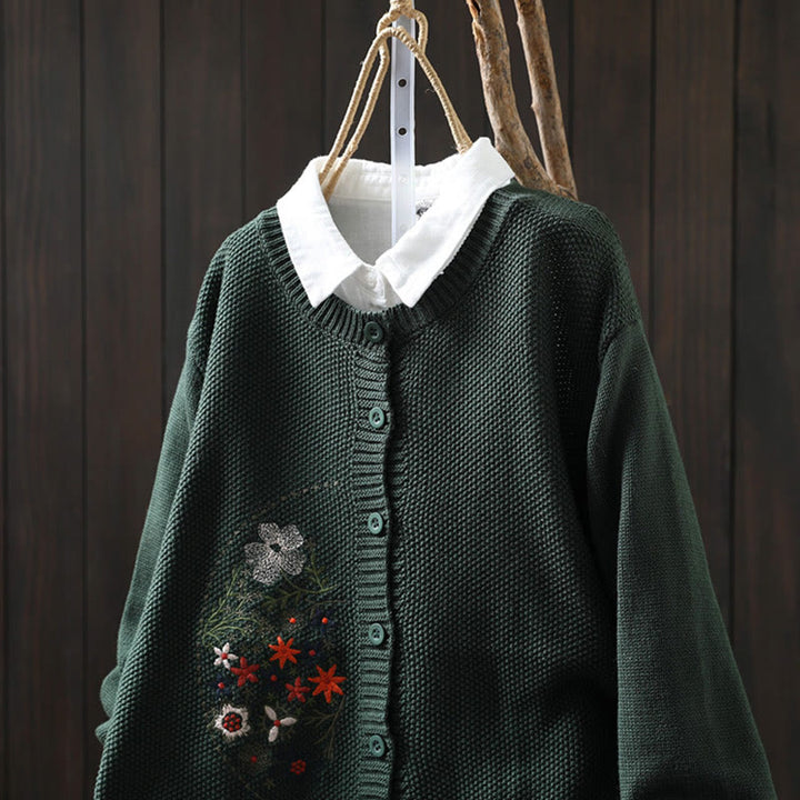 Buddha Stones柄刺繍ボタン コットン レディース 長袖 ニットカーディガン セーター - image 23