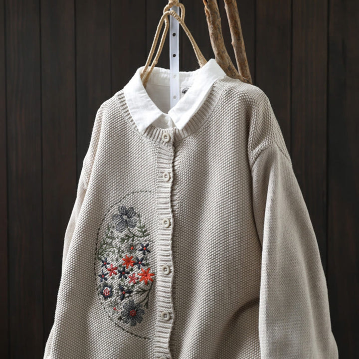 Buddha Stones柄刺繍ボタン コットン レディース 長袖 ニットカーディガン セーター - image 15