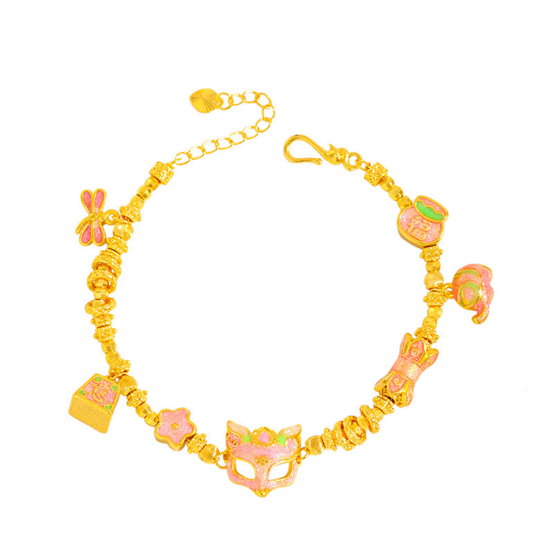 Buddha Stones24K 金メッキ 真鍮 狐 福 キャラクター 如意 チャーム幸運ブレスレット - image 4