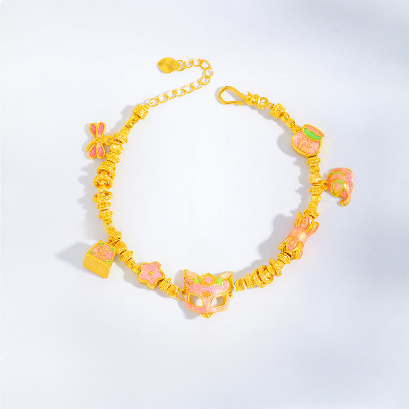 Buddha Stones24K 金メッキ 真鍮 狐 福 キャラクター 如意 チャーム幸運ブレスレット - image 2