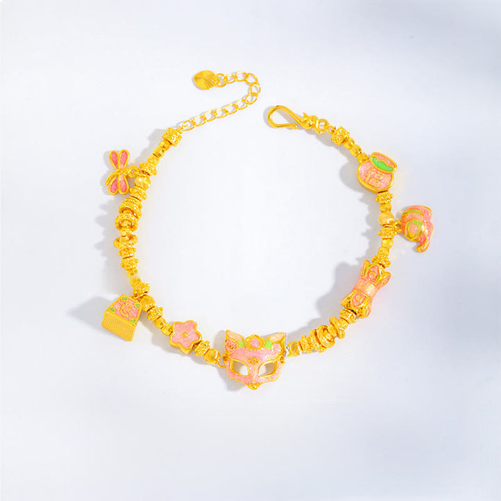 Buddha Stones24K 金メッキ 真鍮 狐 福 キャラクター 如意 チャーム幸運ブレスレット - image 2