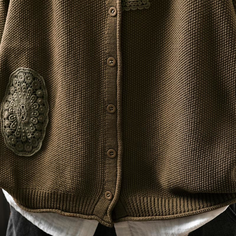 Buddha Stones秋 フローラルボタン コットン レディース 長袖 ニットカーディガン セーター - image 11