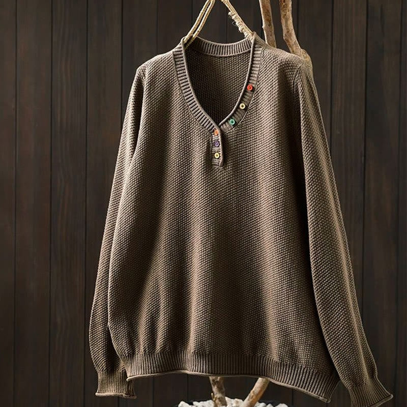 Buddha Stones秋 カラフルボタン Vネック コットン レディース 長袖 ニットセーター - ペルー - US4-6、 UK/AU8-10、 EU36-38 (F) - image 16