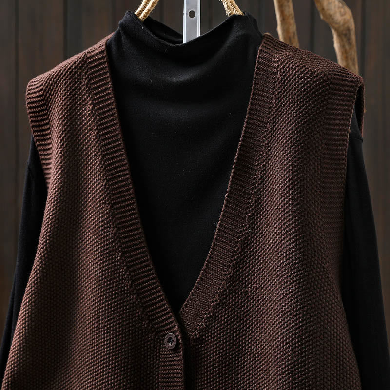 Buddha Stones図 ウサギの木 刺繍ボタン レディース ノースリーブ コットン ニットベスト ウエストコート - image 22