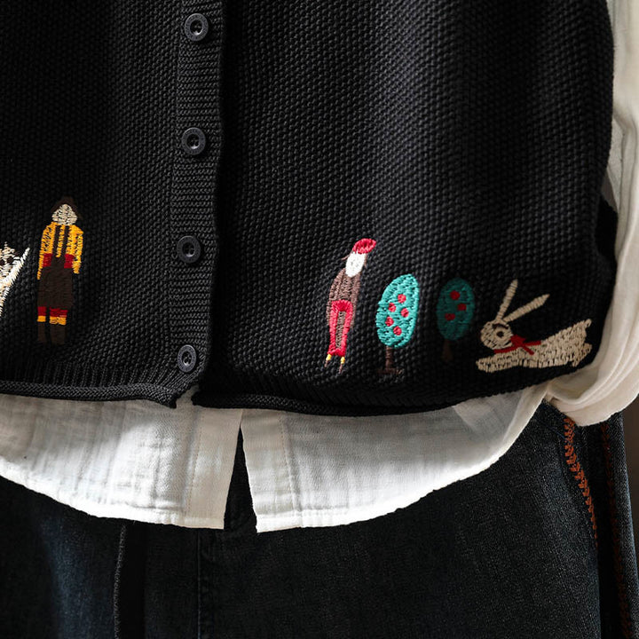 Buddha Stones図 ウサギの木 刺繍ボタン レディース ノースリーブ コットン ニットベスト ウエストコート - image 26