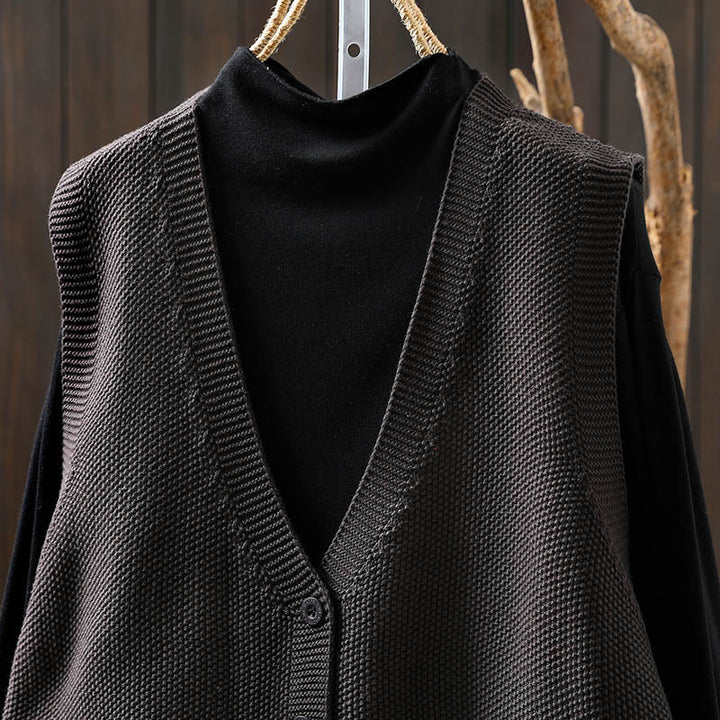 Buddha Stones図 ウサギの木 刺繍ボタン レディース ノースリーブ コットン ニットベスト ウエストコート - image 19