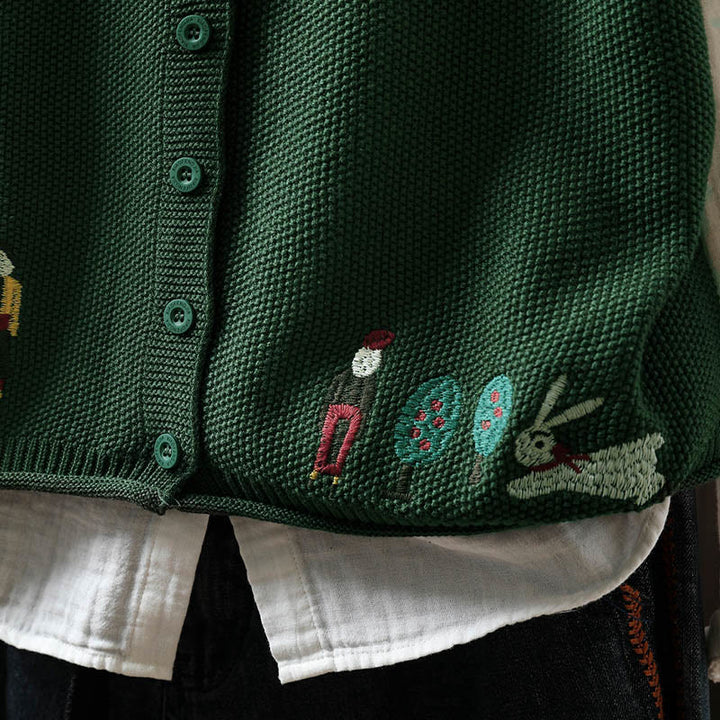 Buddha Stones図 ウサギの木 刺繍ボタン レディース ノースリーブ コットン ニットベスト ウエストコート - image 10