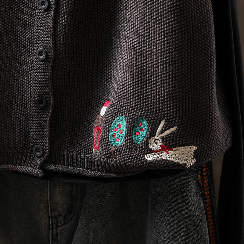 Buddha Stones図 ウサギの木 刺繍ボタン レディース ノースリーブ コットン ニットベスト ウエストコート - image 20