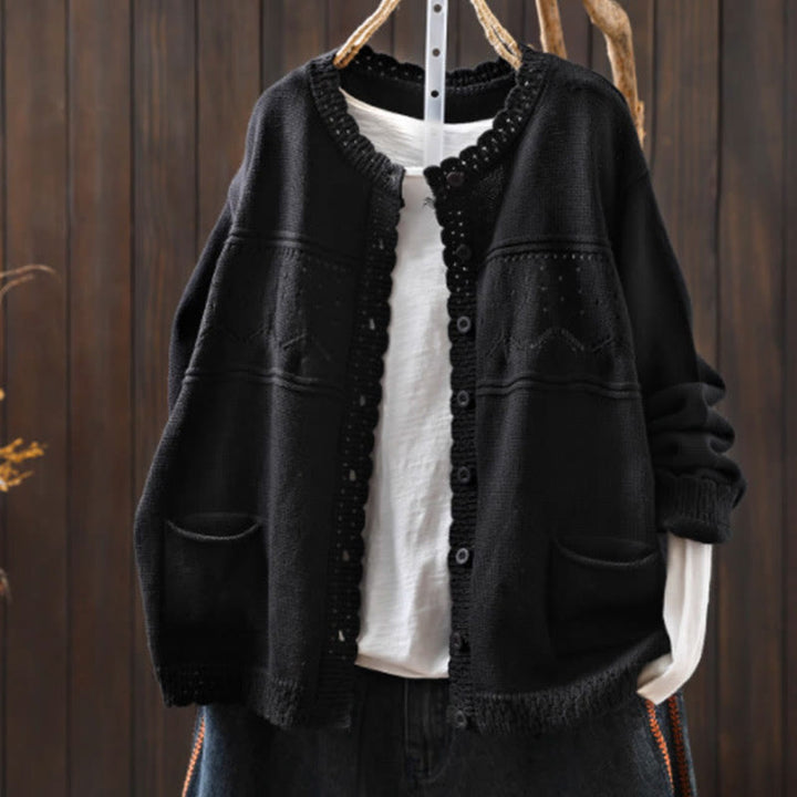 Buddha Stones秋 レースボタン ​​コットン レディース 長袖 ニットカーディガン セーター ポケット付き - 黒 - US4-6、 UK/AU8-10、 EU36-38 (F) - image 23