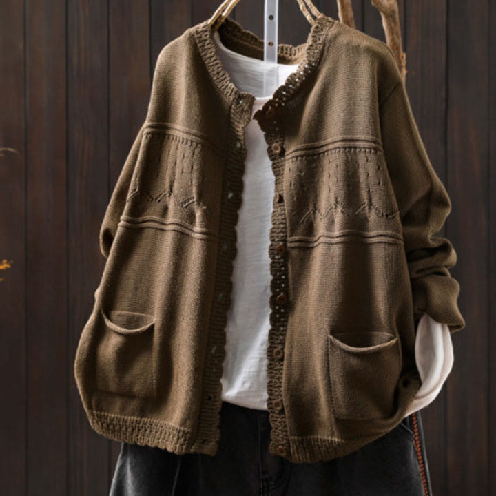 Buddha Stones秋 レースボタン ​​コットン レディース 長袖 ニットカーディガン セーター ポケット付き - タン - US4-6、 UK/AU8-10、 EU36-38 (F) - image 21