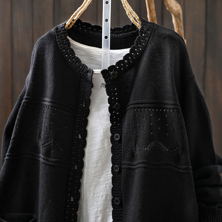 Buddha Stones秋 レースボタン ​​コットン レディース 長袖 ニットカーディガン セーター ポケット付き - image 24