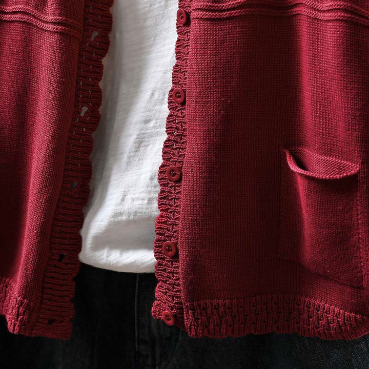 Buddha Stones秋 レースボタン ​​コットン レディース 長袖 ニットカーディガン セーター ポケット付き - image 7