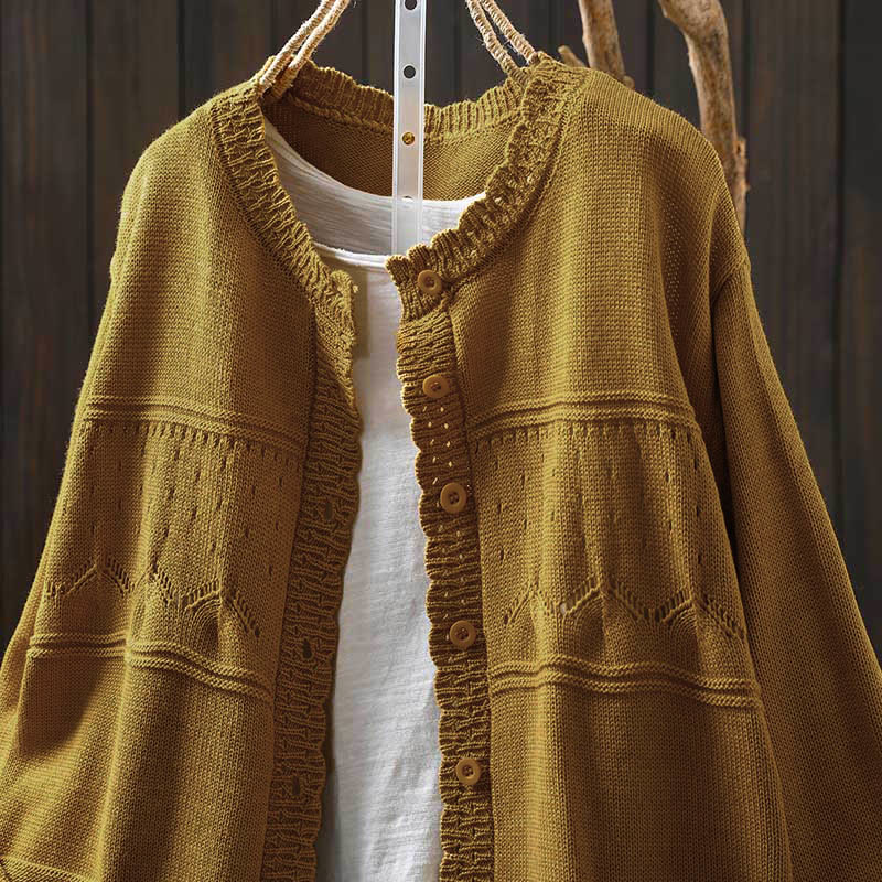 Buddha Stones秋 レースボタン ​​コットン レディース 長袖 ニットカーディガン セーター ポケット付き - image 17