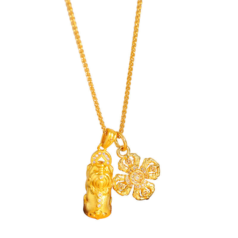 Buddha Stones 24Kゴールドメッキ真鍮製PiXiuクロスドルジェヴァジュラ富のチェーンペンダントネックレス - image 5