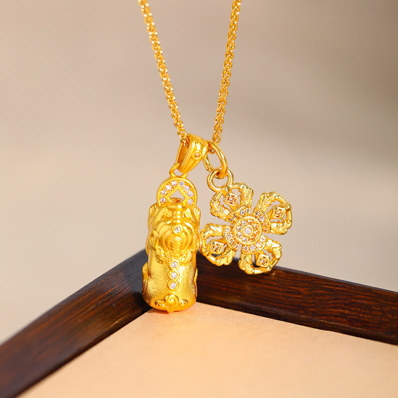 Buddha Stones 24Kゴールドメッキ真鍮製PiXiuクロスドルジェヴァジュラ富のチェーンペンダントネックレス - image 3