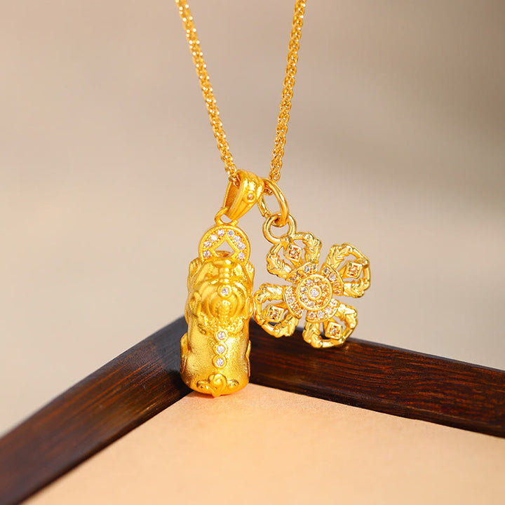 Buddha Stones 24Kゴールドメッキ真鍮製PiXiuクロスドルジェヴァジュラ富のチェーンペンダントネックレス - image 3