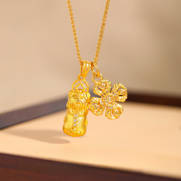 Buddha Stones 24Kゴールドメッキ真鍮製PiXiuクロスドルジェヴァジュラ富のチェーンペンダントネックレス - image 0