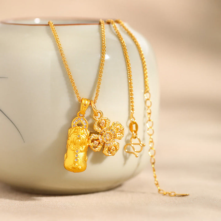 Buddha Stones 24Kゴールドメッキ真鍮製PiXiuクロスドルジェヴァジュラ富のチェーンペンダントネックレス - image 4