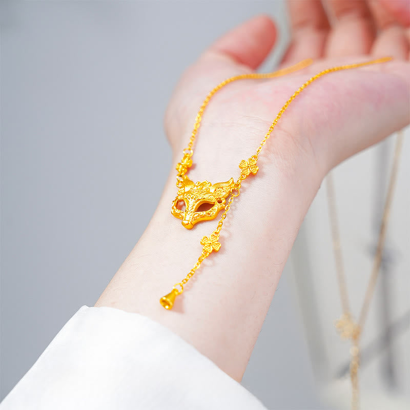 仏石 ゴールデンフォックスフラワーデザイン タッセル 銅製 バランスペンダントネックレス - image 3