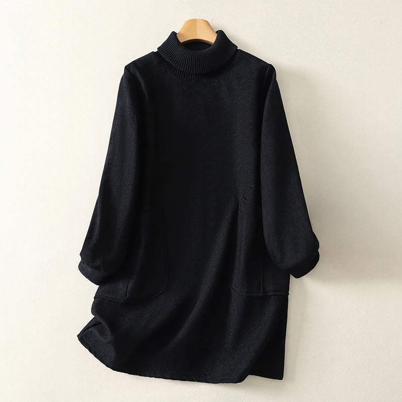 Buddha Stones冬用ハイネック 暖かいコットン レディース 長袖 ミディ丈 ワンピース ポケット付き - 黒 - US14、 UK/AU18、 EU46 (2XL) - image 21