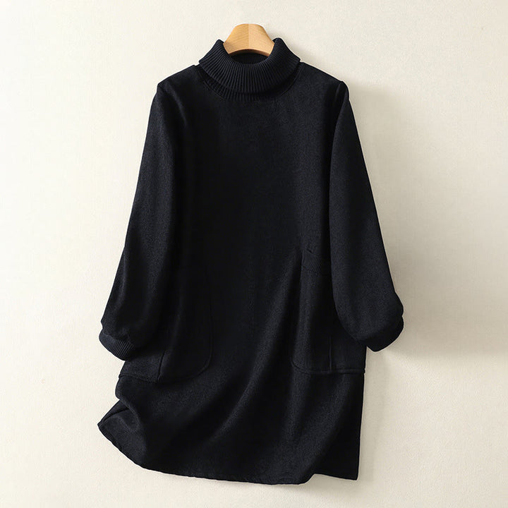 Buddha Stones冬用ハイネック 暖かいコットン レディース 長袖 ミディ丈 ワンピース ポケット付き - 黒 - US14、 UK/AU18、 EU46 (2XL) - image 21