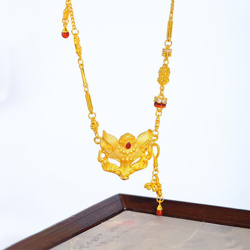 仏石銅キツネデザインタッセルバランスペンダントネックレス - image 2